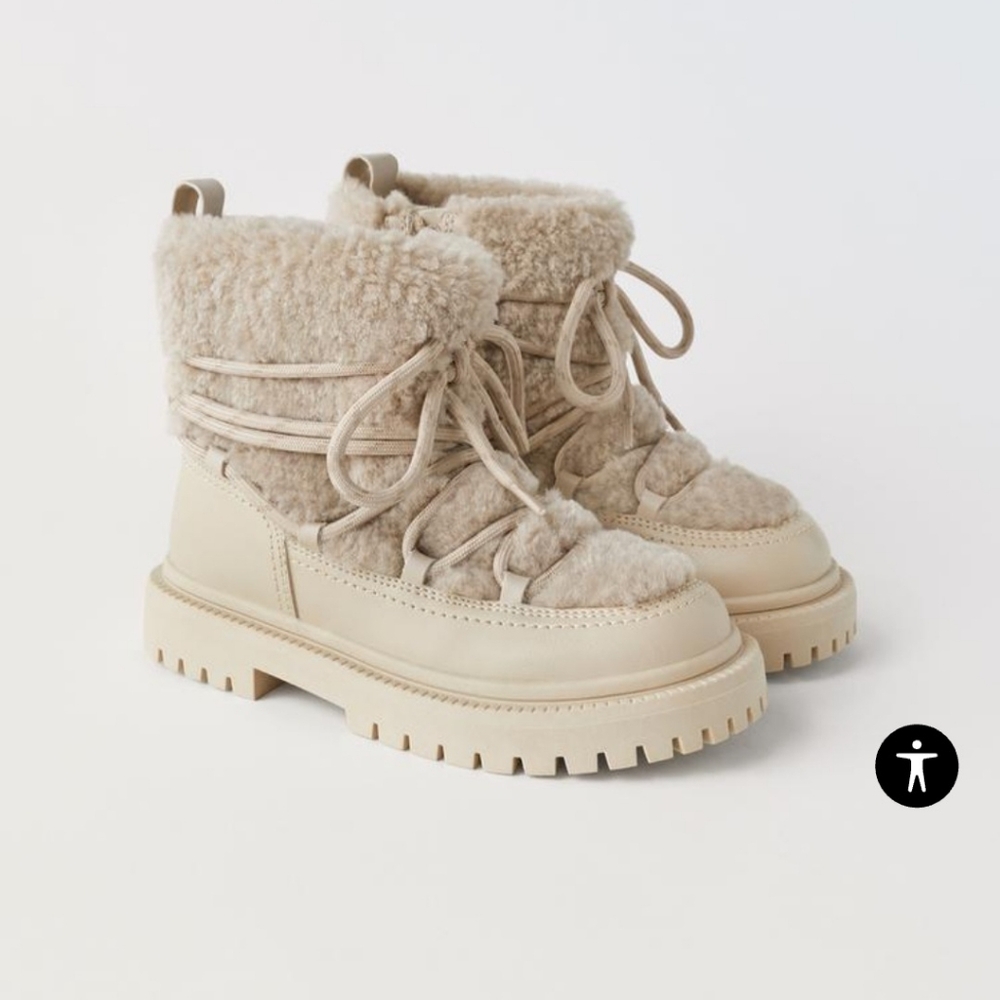 ZARA Faux Shearling Ankle Boots Size 13.5